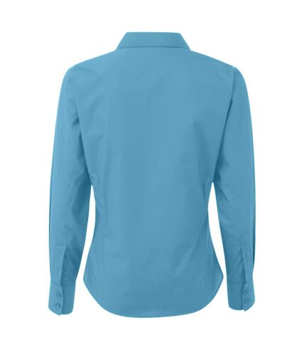 Premier Womens/Ladies Poplin Long Sleeve Blouse / Plain Work Shirt (Turquoise) - UTRW1090