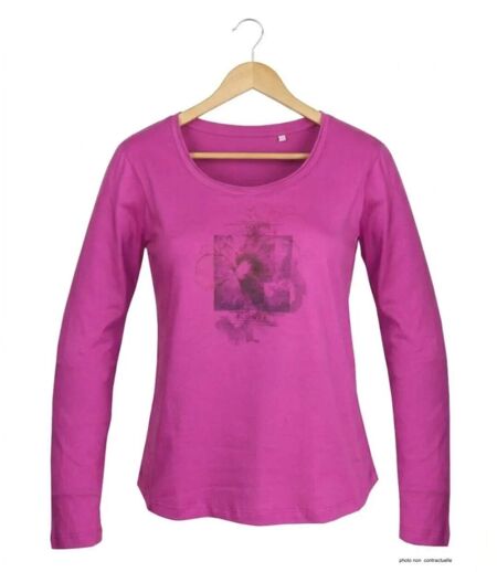 MAYFLOWER NUAGE – Tee-shirt manches longues fushia 100% coton col bateau pour un look vitaminé