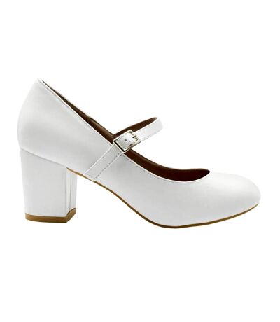 Womens/ladies araceli block heel mary janes white Where´s That From