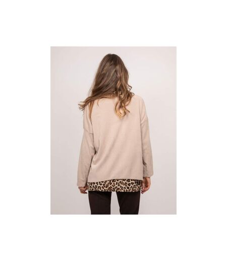 Pull 2 en 1 effet superposé col chemise léopard KEVA - Dona X Lisa
