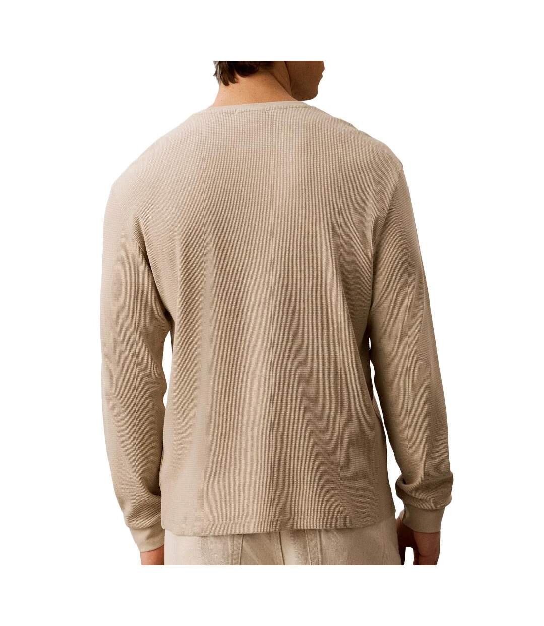 Sweat beige homme calvin klein jeans waffle badgeses-2