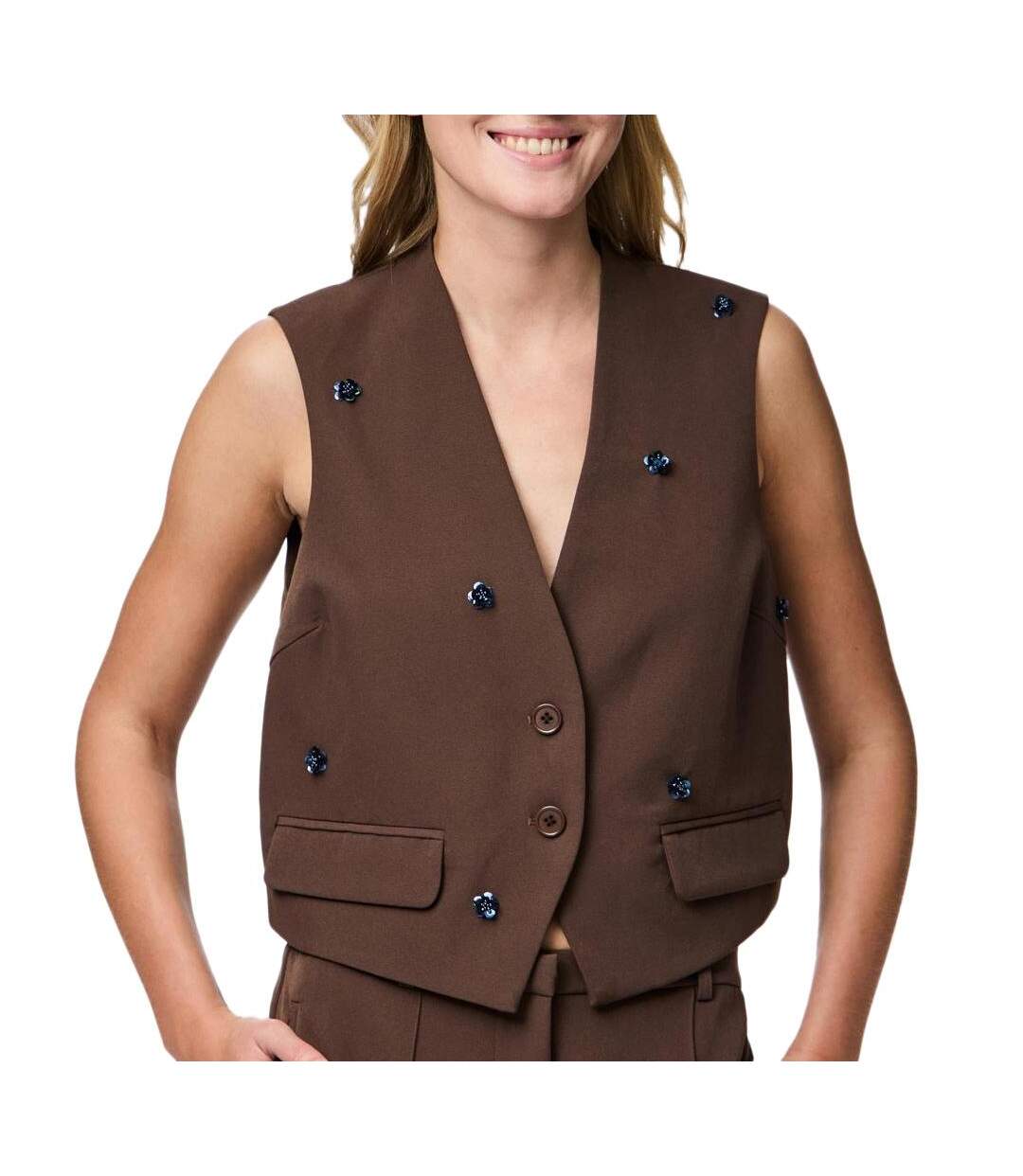 Gilet marron femme pieces pcminni flower-1