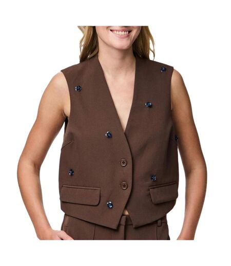 Gilet marron femme pieces pcminni flower