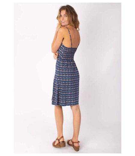 Robe courte fines bretelles BEA motif ethnique bleu Coton Du Monde