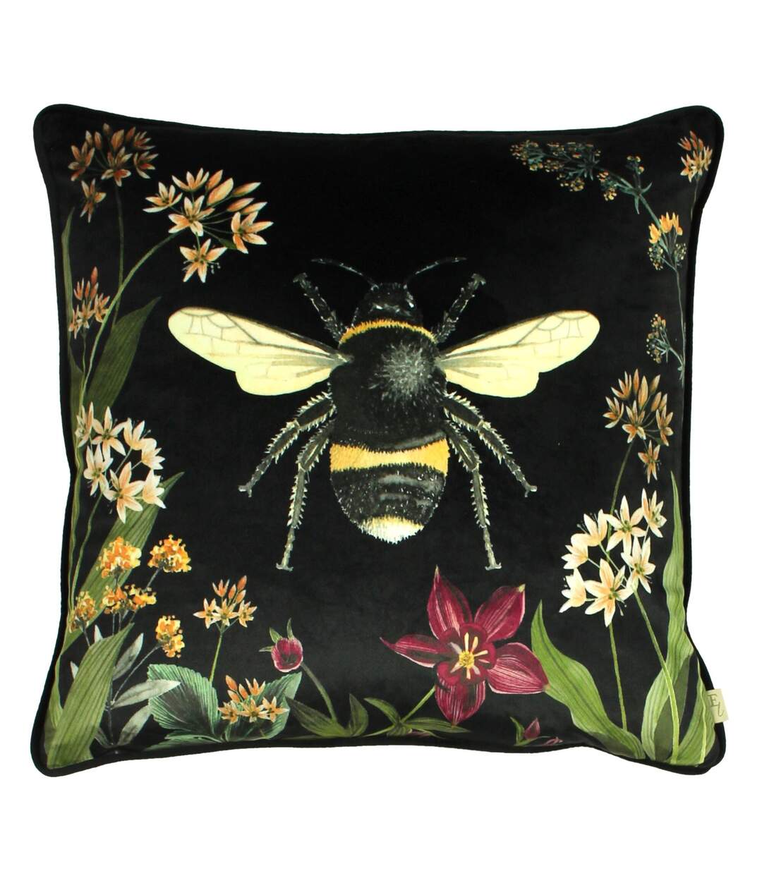 Midnight garden bee cushion cover 43cm x 43cm black/green Evans Lichfield