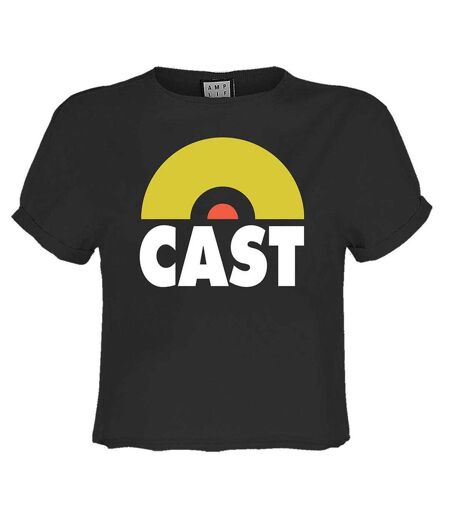 Womens/ladies Cast Logo Crop Top Charcoal Yellow Amplified