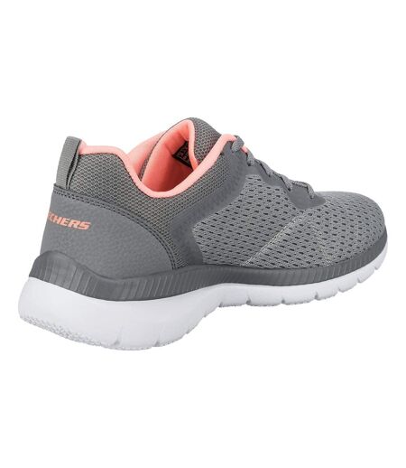 Womens/ladies bountiful quick path plain trainers grey/coral Skechers