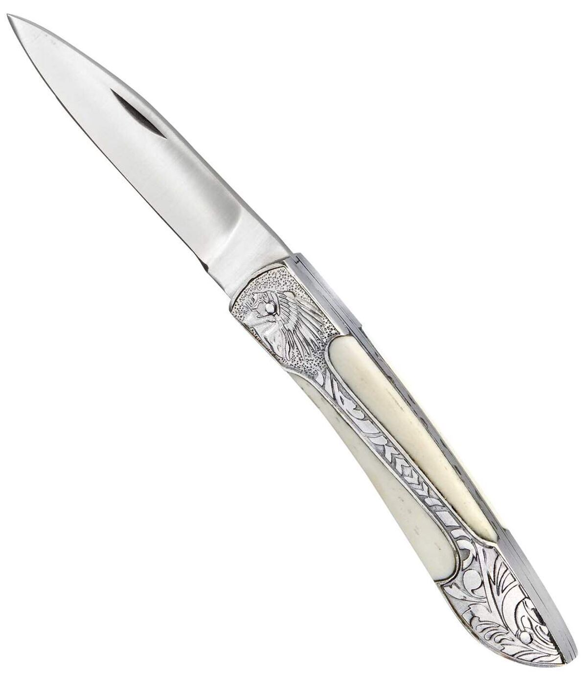 Csont és finoman gravírozott fémmarkolatú kés Atlas For Men