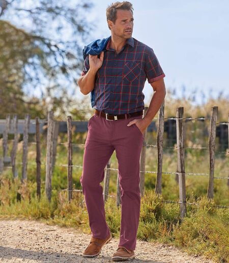 Men's Burgundy Stretch Chino Trousers