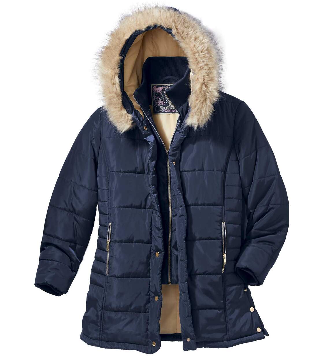 Ciepła, pikowana kurtka z kapturem z odpinaną imitacją futerka  Atlas For Men