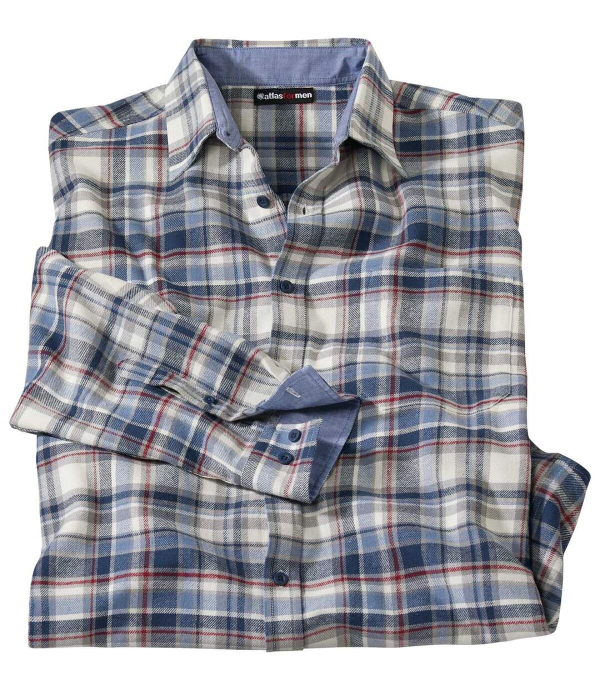 Flanelowa koszula w kratę z detalami z tkaniny chambray Atlas For Men