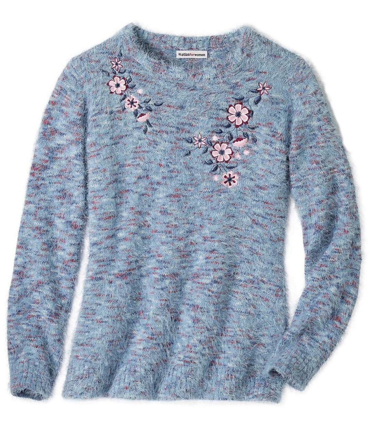 Chlpatý pletený sveter s kvetinovými výšivkami Atlas For Men