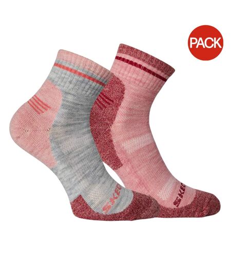 Pack Of 2  Womens/ladies Crew Socks  Grey Pink Skechers