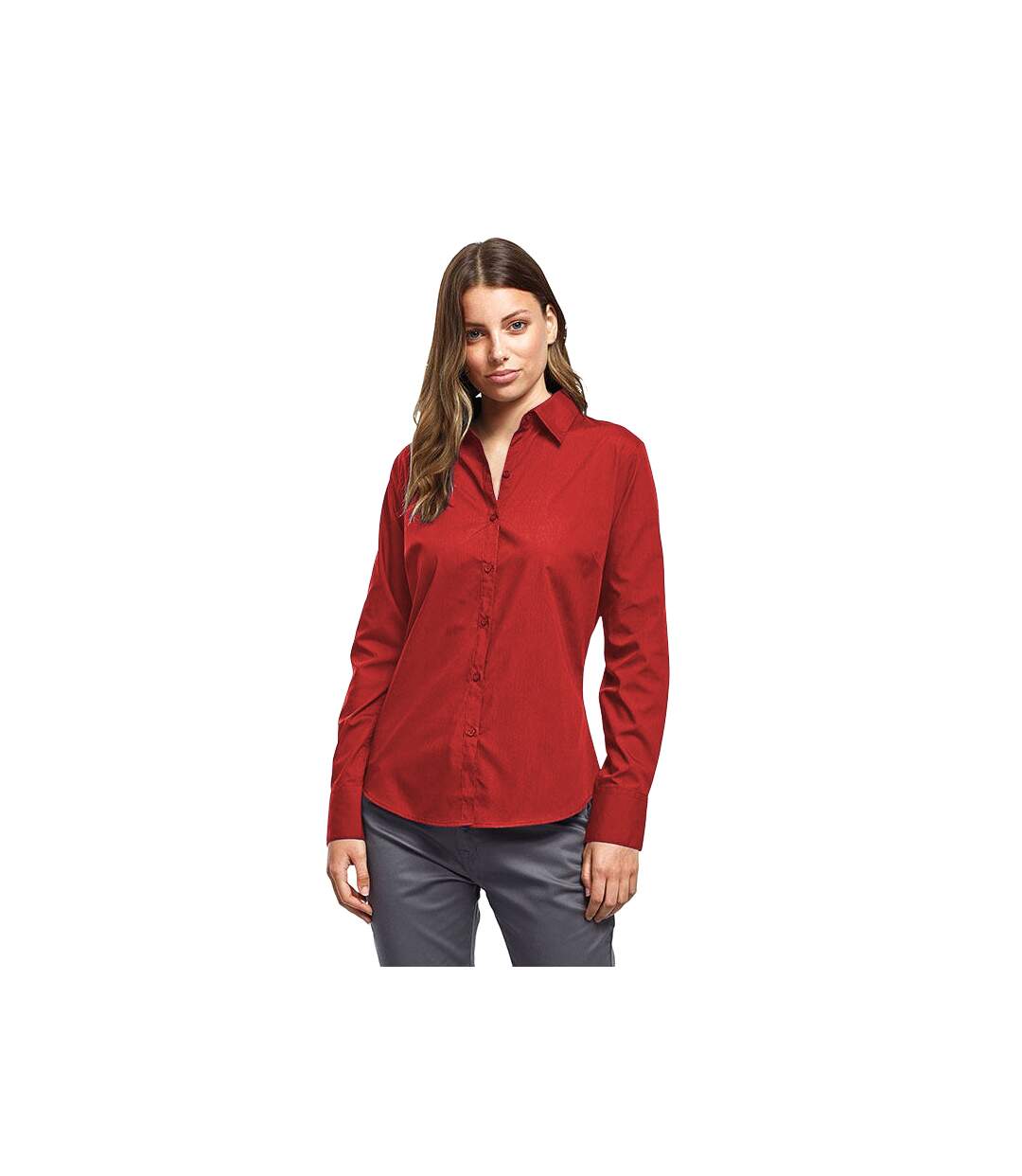 Womens/ladies poplin long-sleeved blouse red Premier-3