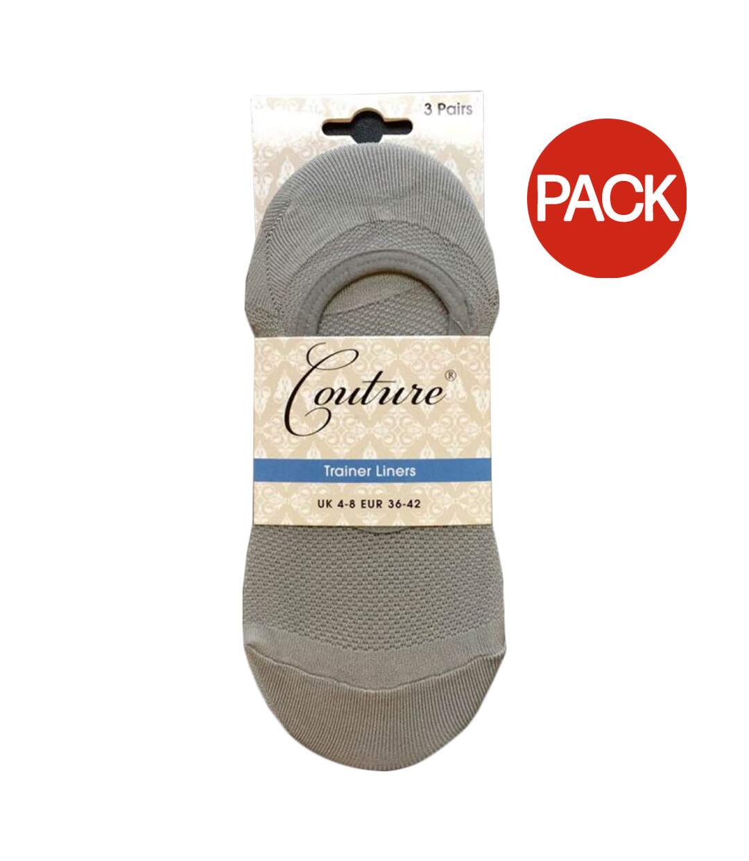 Pack of 3  Womens/ladies trainer socks  black/grey/white Couture-1