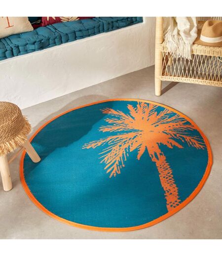 Tapis Déco Palmier Yucatan 120cm Bleu Canard