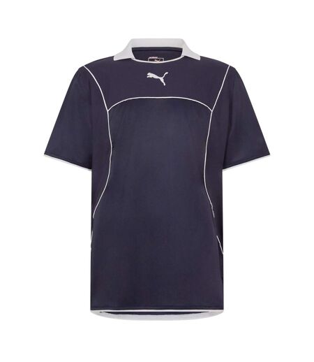 Mens Plain Contrast Piping Athletic Rugby Shirt Navy Blue Puma