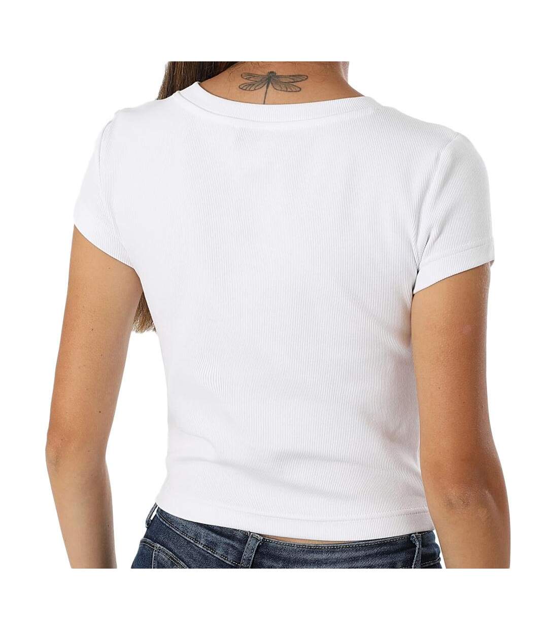 T-Shirt blanc femme calvin klein jeans label ri-cloud - l-2