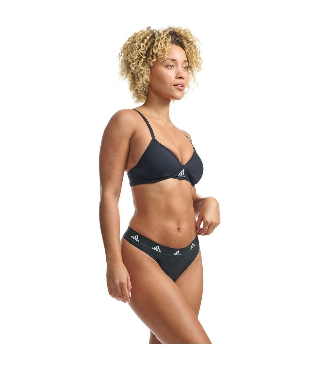 Lot De 3  Strings Motif/style Logo Femme Noir Gris Blanc Adidas-3