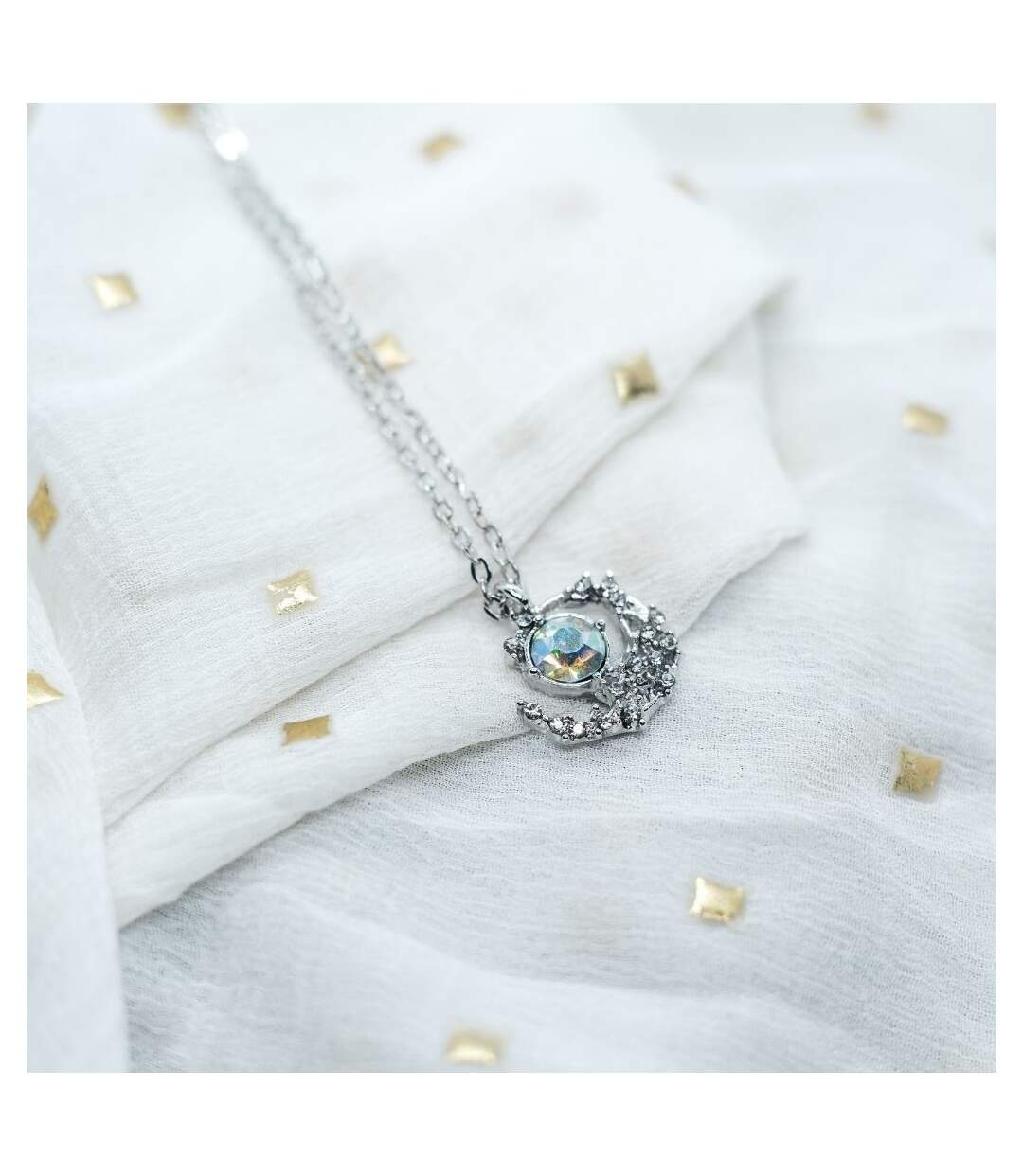 Silver Rose Gold Half Moon Zircon Minimalist Pendant Necklace-2