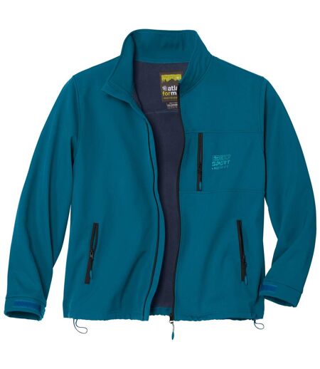 Men's Blue Microfleece-Lined Softshell Jacket - Water-Repellent