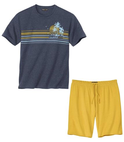 Men's Blue & Yellow Pajama Short Set 