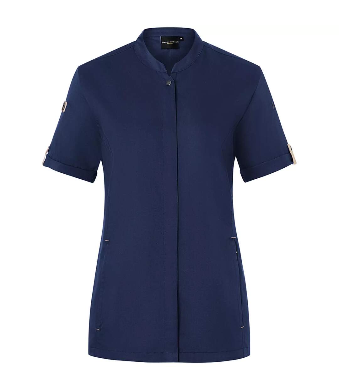 Womens/ladies Green-generation Short-sleeved Chef Jacket Steel Blue Karlowsky-1