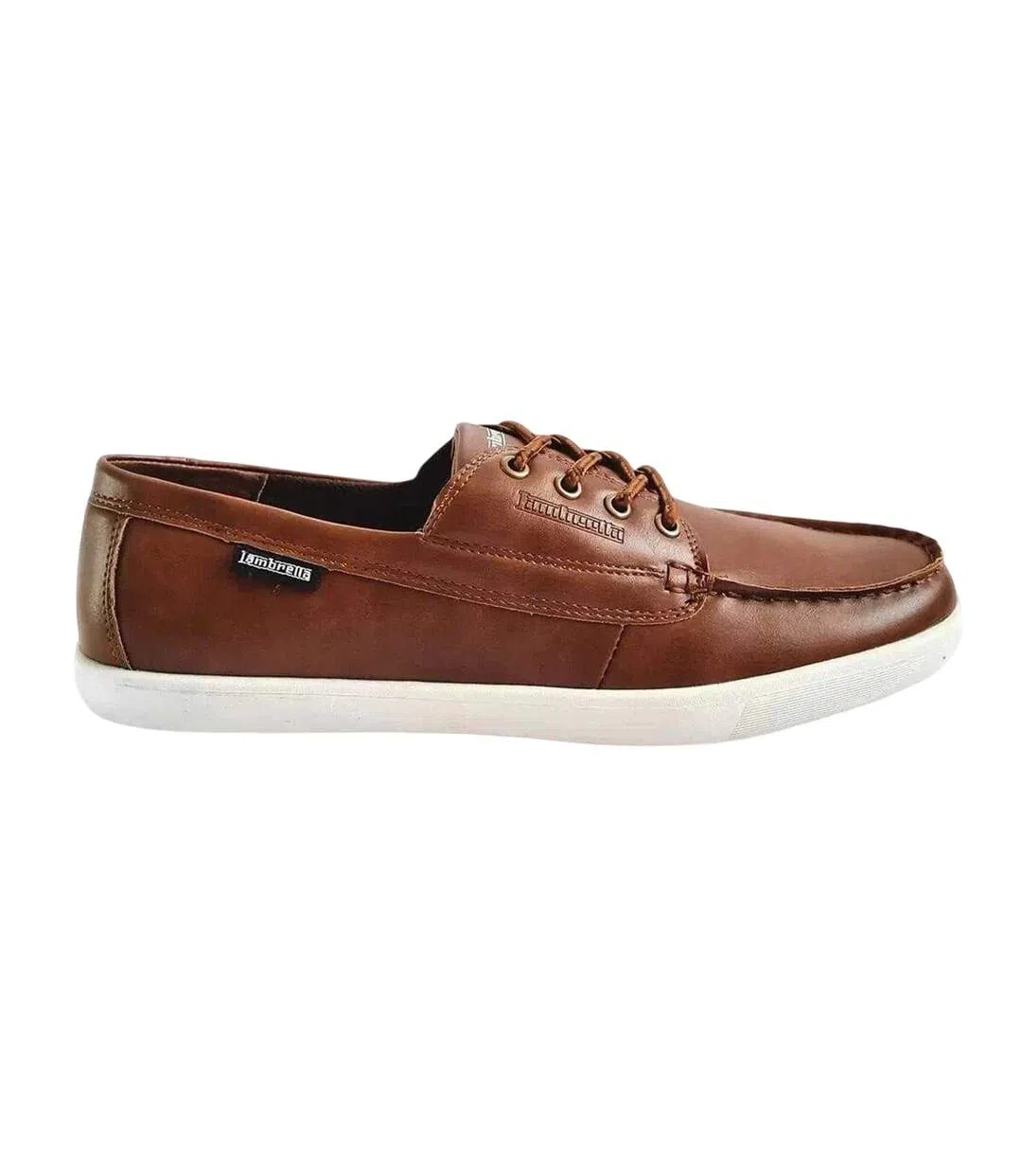 Mens Vulkn Leather Moc Toe Casual Flat Boat Shoes Tan Lambretta-1