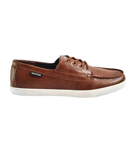 Mens Vulkn Leather Moc Toe Casual Flat Boat Shoes Tan Lambretta
