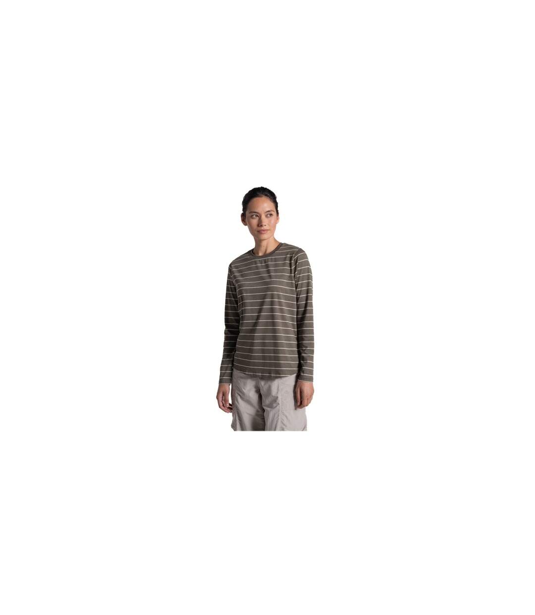 Womens/ladies Akona Striped Nosilife Long-sleeved T-shirt Wild Olive Craghoppers-1