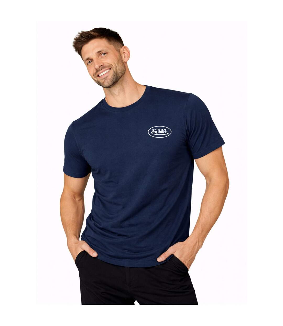 T-shirt homme col rond en jersey 140grm imprimé devant Log4 Vondutch-1