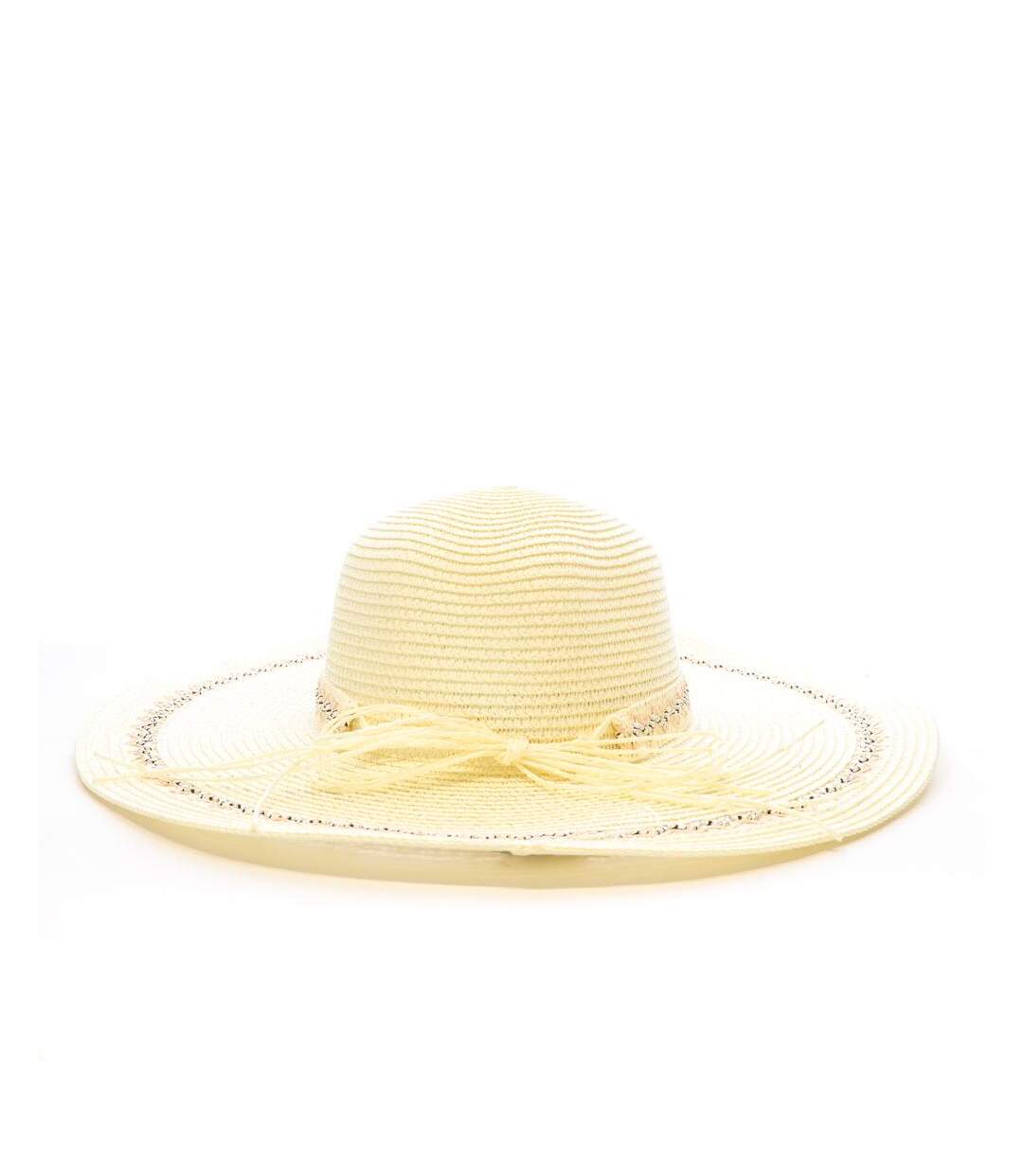 Chapeau de soleil en paille beige à large bord via lorenzo spch1510-2