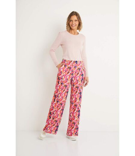 Pantalon large taille élastiquée feuillage