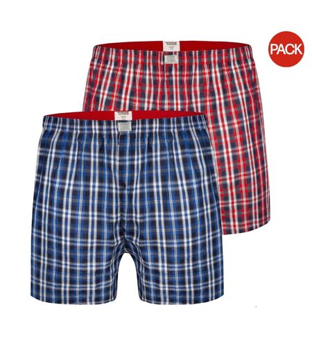 Pack of 2  Mens d555 plaid woven kingsize boxer shorts  navy blue/red Duke