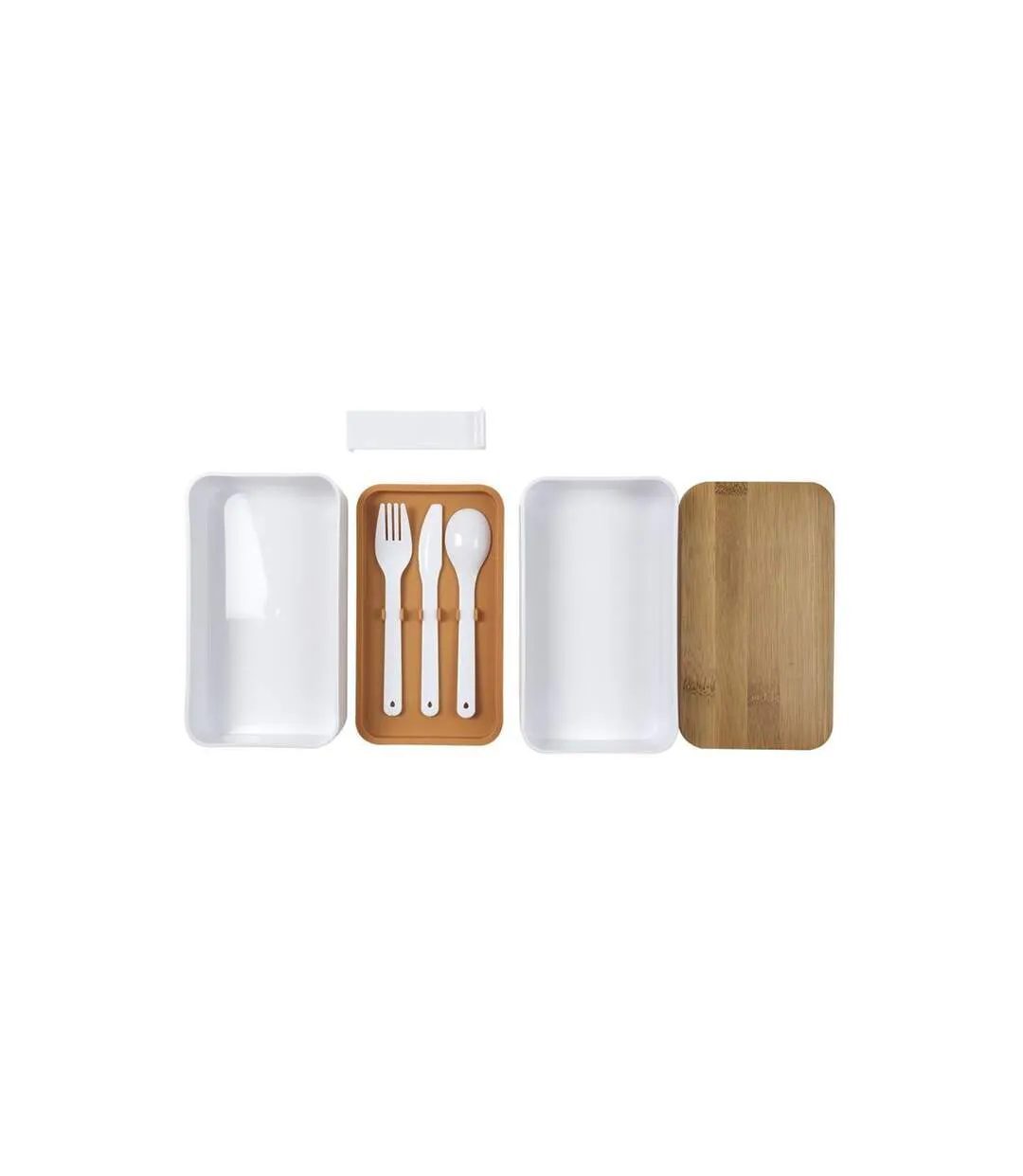 Lunch Box 2 Niveaux Effet Bambou 18cm Blanc-2