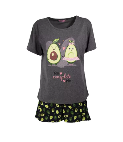Ensemble De Pyjama Court Manches Courtes Motif/style Avocat You Complete Me Femme Gris Keanu