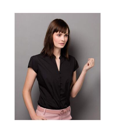 Kustom Kit Ladies Continental Blouse Mandarin Collar Cap Sleeve (Black) - UTBC631