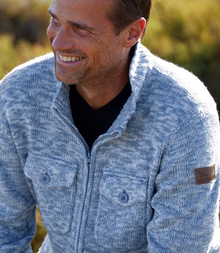 Melírovaný pletený sveter na zips