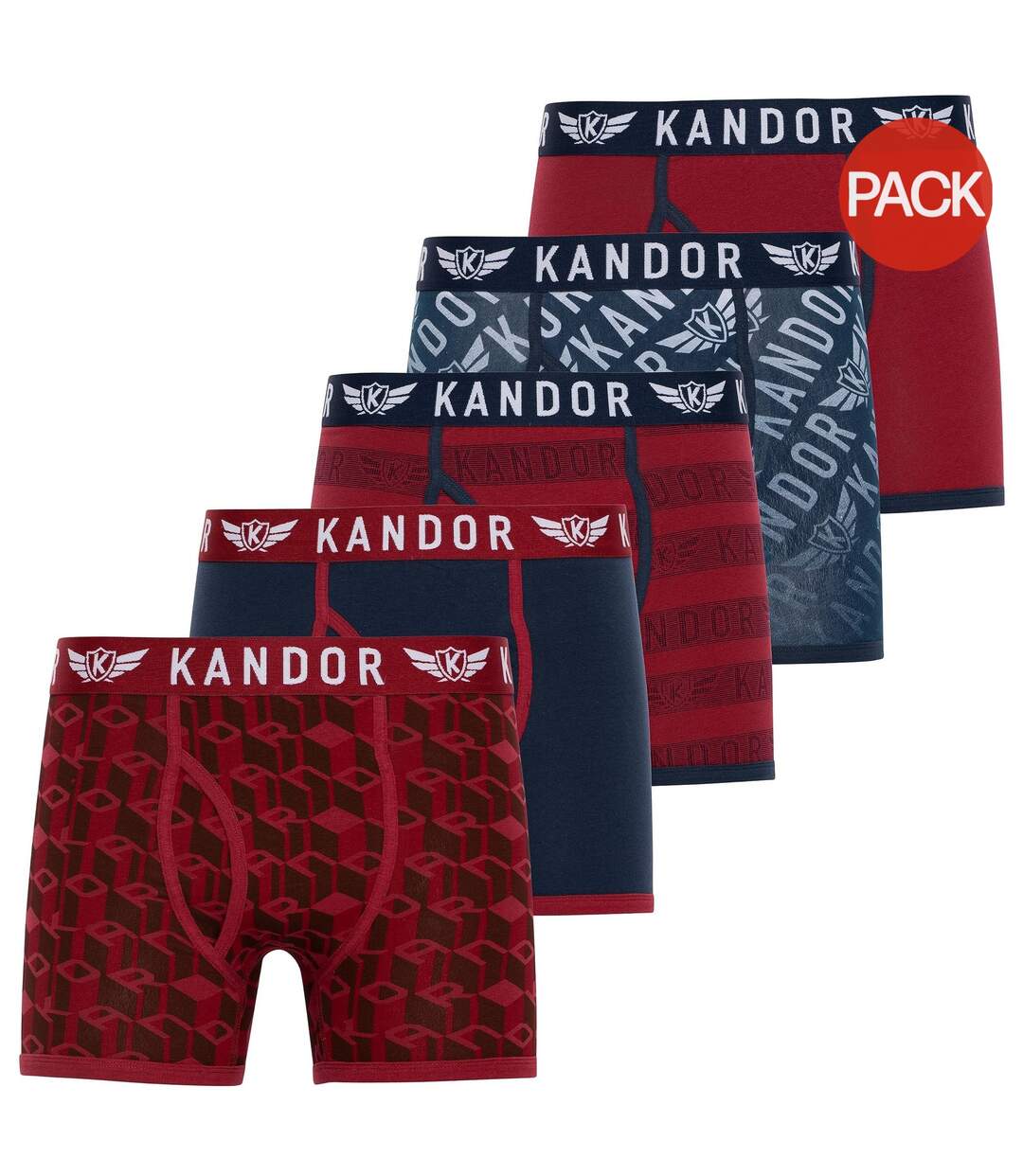 Pack of 5  Mens lingo boxer shorts  red Kandor