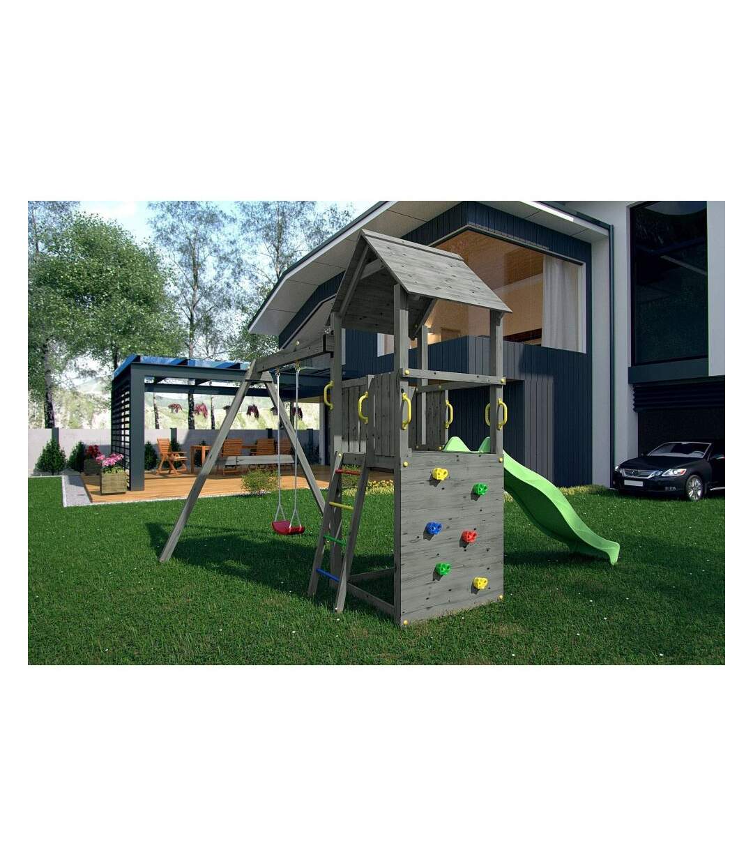 Plateforme de jeux en bois Carol Tour + toboggan + balançoire