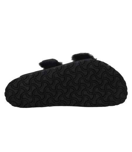 Womens/ladies Arizona Teddy Bear Flat Sandals Black Birkenstock