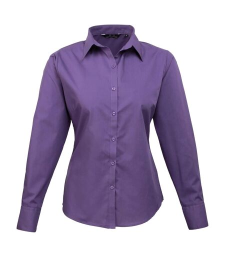 Womens/ladies Poplin Long-sleeved Blouse Purple Premier