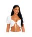 Womens/ladies Shirred Back Puff Sleeve Crop Top White Missy Empire-2