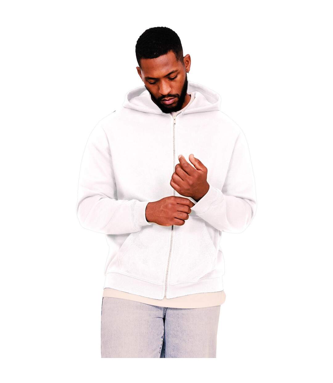 Mens Core Ringspun Cotton Full Zip Hoodie White Casual Classics-1