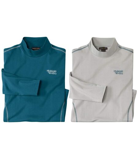 Pack of 2 Men's Funnel Neck Tops - Blue Gray