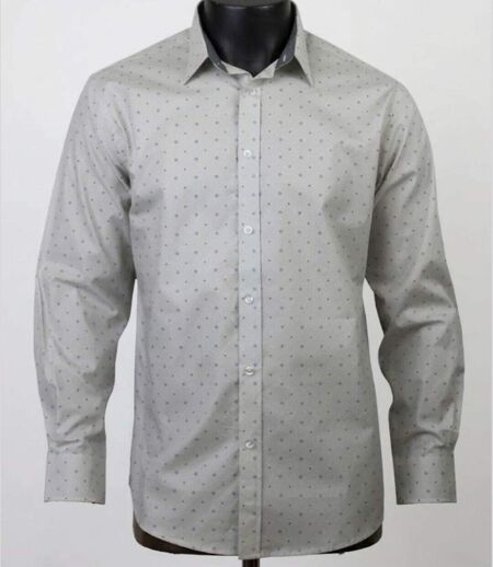 CHALLENGER CH4004 IMPRIME — Chemise à carreaux manches longues gris et bleu : coupe confort en pur coton