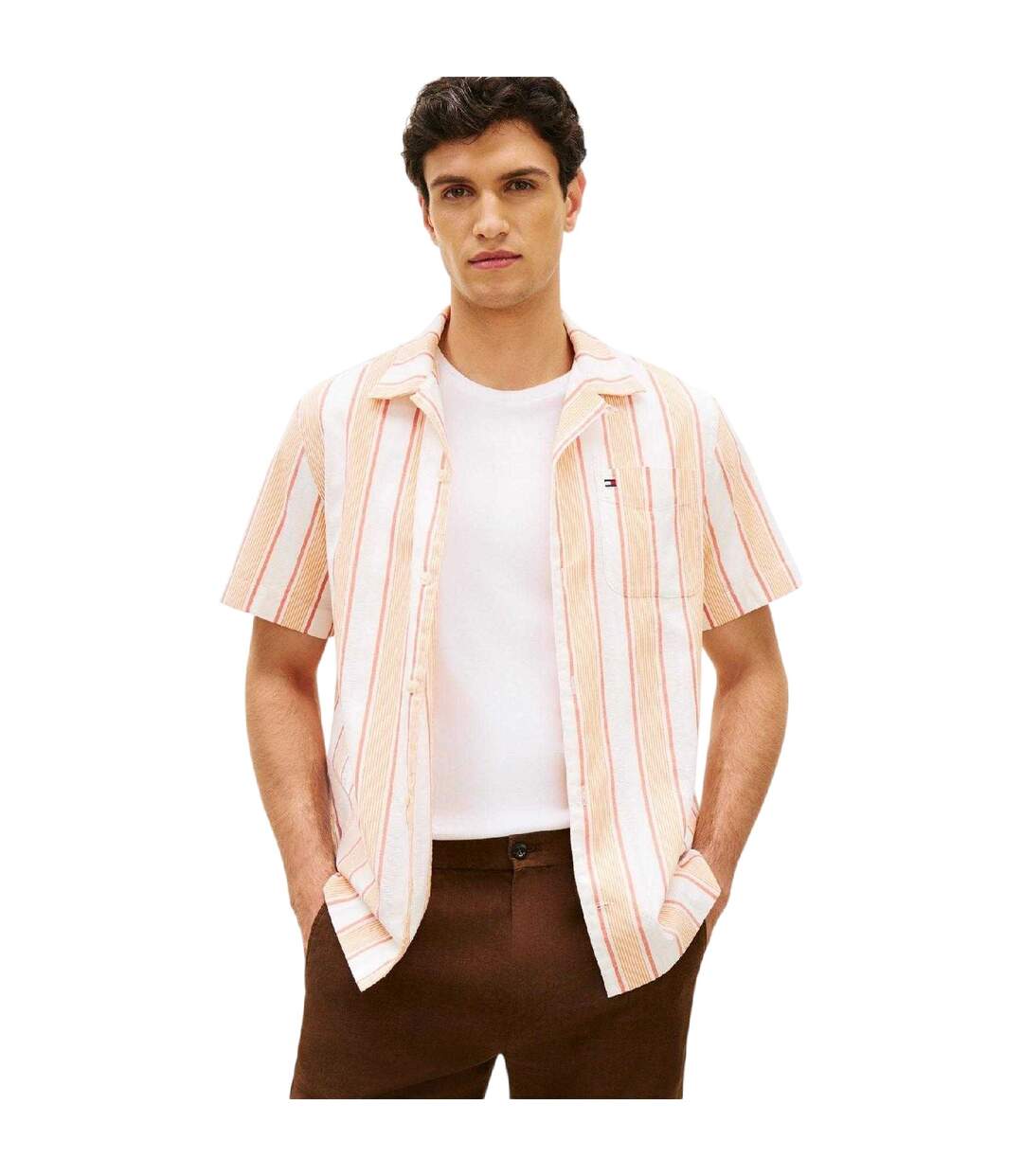 Chemise Manches Courtes Motif/style À Rayures Homme Orange Tommy Hilfiger-4