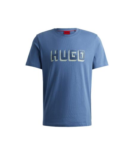 Mens Logo Printed Cotton Jersey T-shirt Blue Hugo