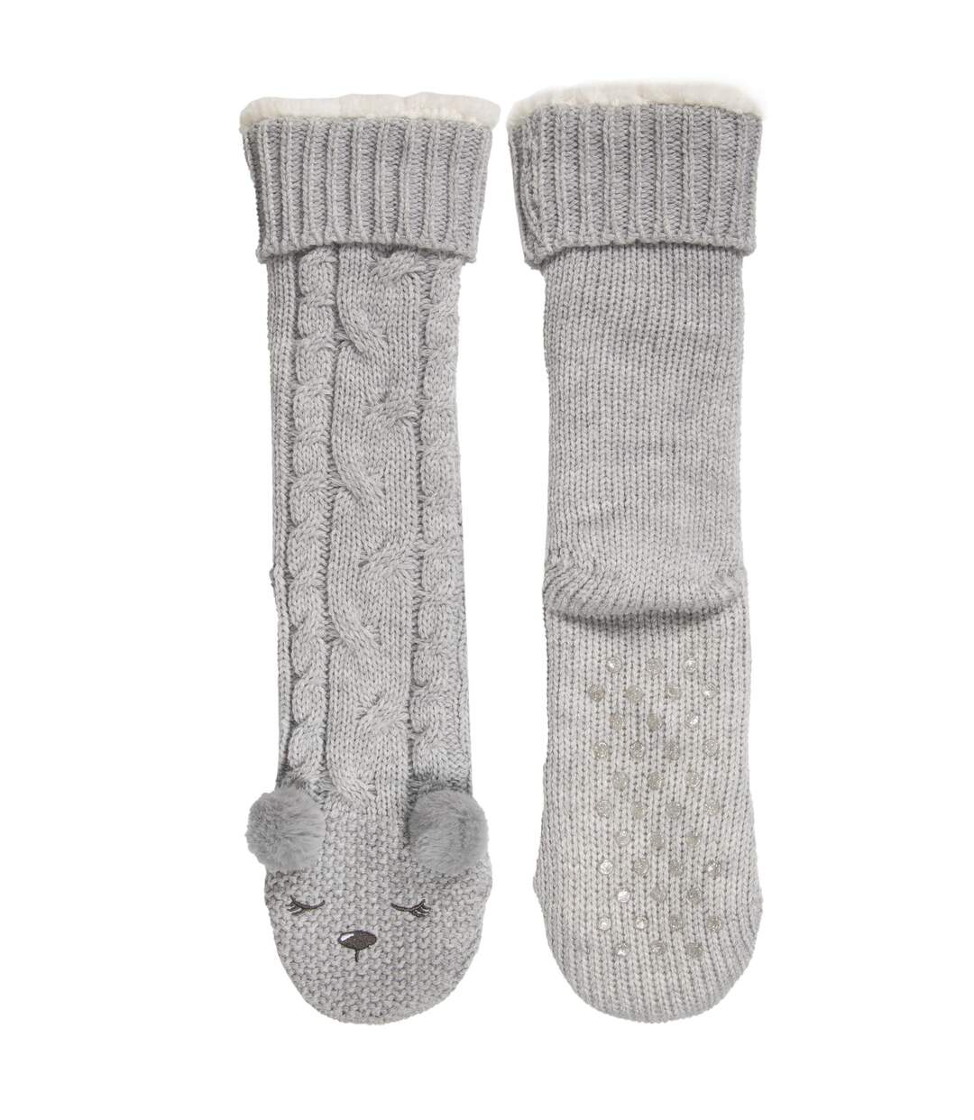 Isotoner Chaussettes d'intérieur femme en maille lurex torsadée détail ours