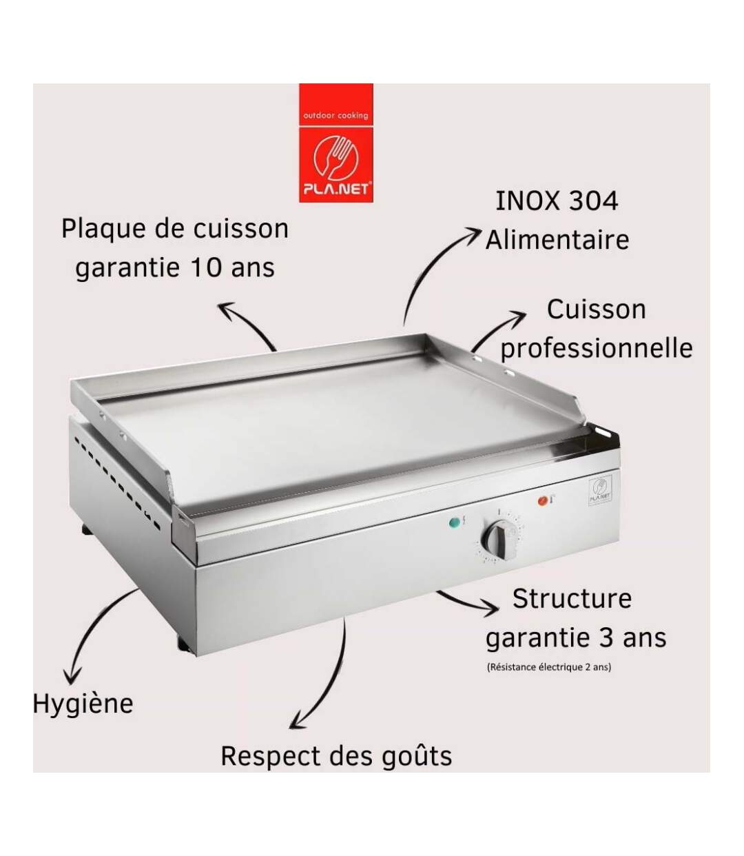 Plancha électrique en inox Chef 55 cm Avec housse